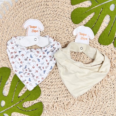 Kit 2 Babadores Bandanas - Dinossauros Babys - Off White e Areia